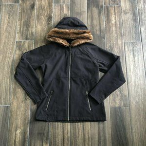 Marmot Coat Faux Fur Trim Black Brown Full Zip Jac